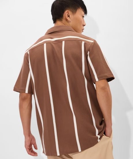 Stripes Brown, White Men Textured Shirts