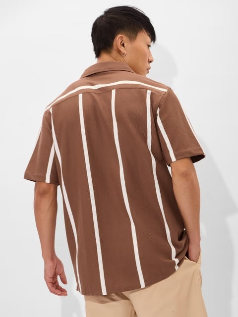 Stripes Brown, White Men Textured Shirts