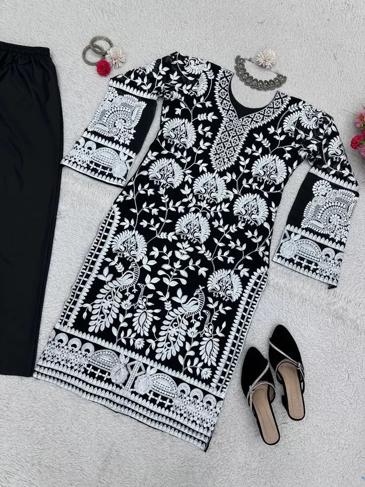 Faux Georgette Beautiful Traditional Kurti & Pant Set