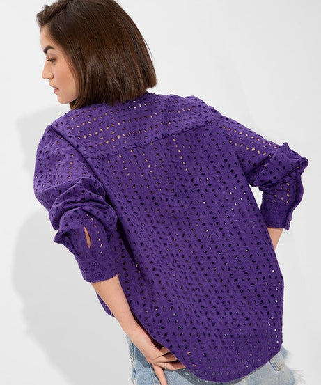 Cutwork Shirt  Purple Women Boyfriend Shirts