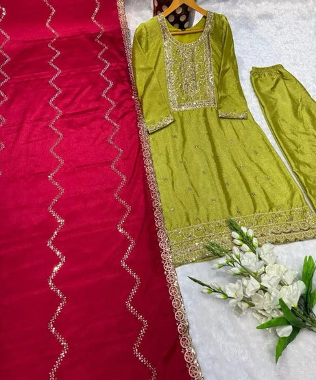 Function Beautiful Full Stitched Heavy Pure Chinon Kurti Bottom Dupatta