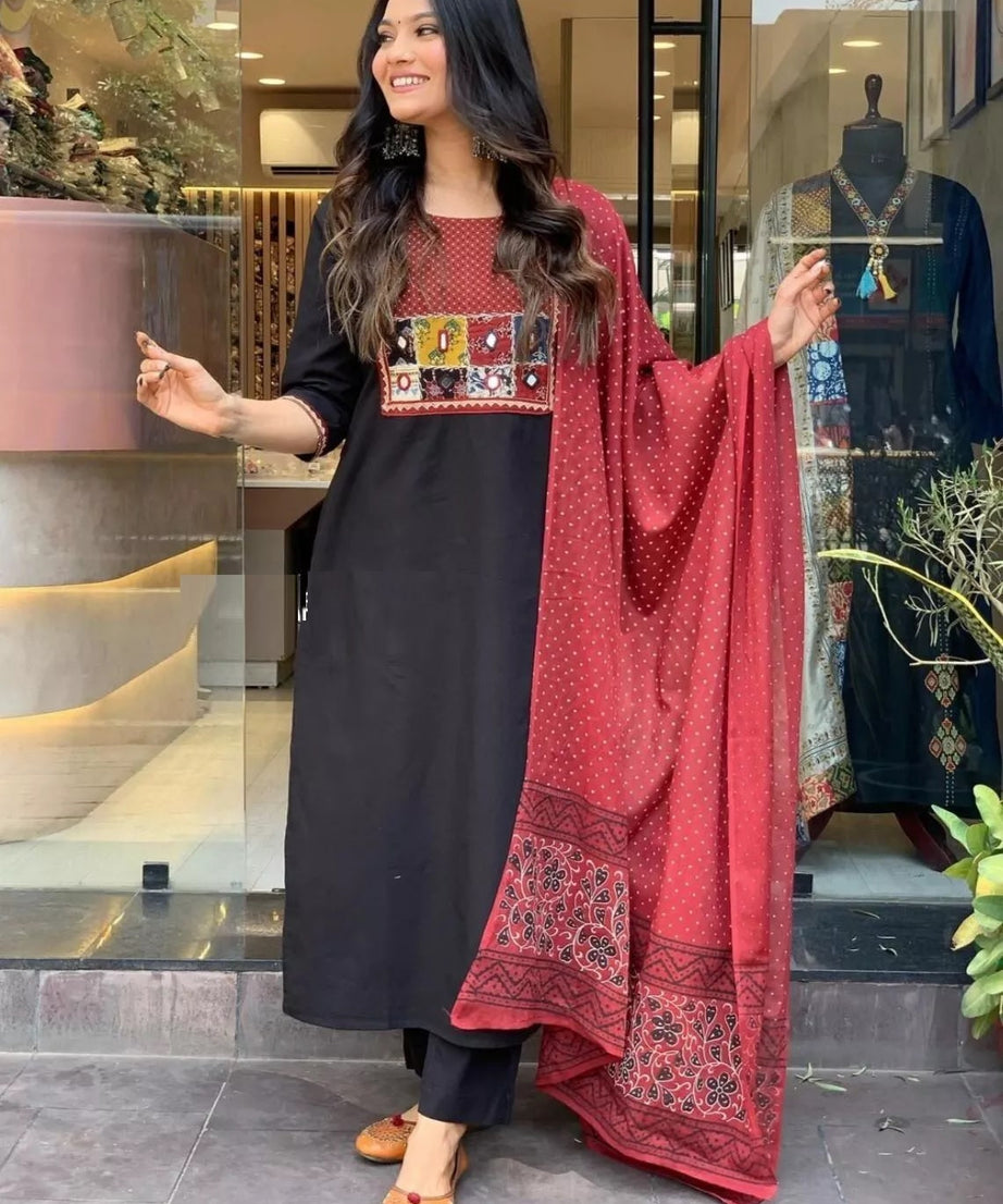 Rayon With Mirror Work Women Readymade Salwar Kameez Dupatta