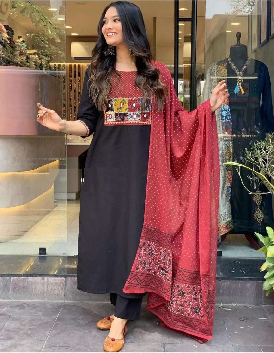 Rayon With Mirror Work Women Readymade Salwar Kameez Dupatta