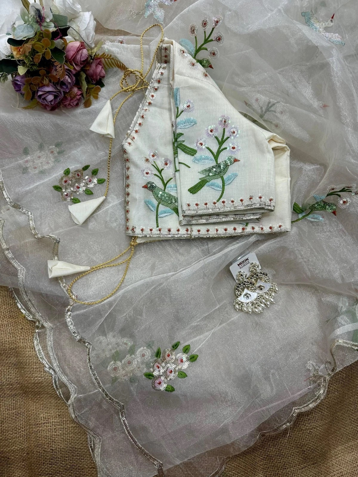 Soft Organza Saree With Embroidery Sequence Work Sari With Blouse