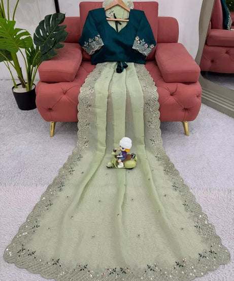 Bollywood Wedding Wear Crunchy Silk Saree, Party Wear Ethnic Sari & Blouse