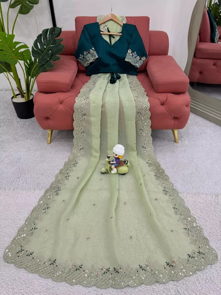 Bollywood Wedding Wear Crunchy Silk Saree, Party Wear Ethnic Sari & Blouse