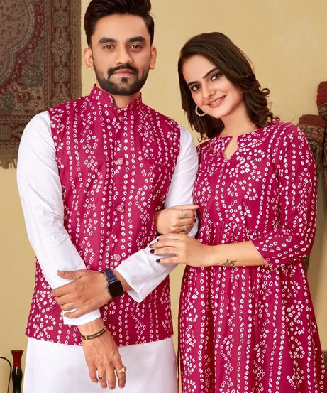 Pure Cotton Bandhni Print Couple Combo Set