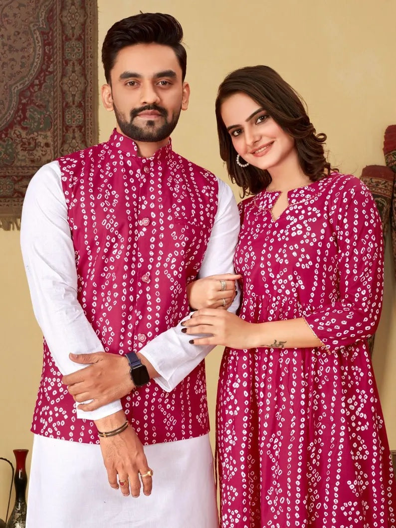 Pure Cotton Bandhni Print Couple Combo Set