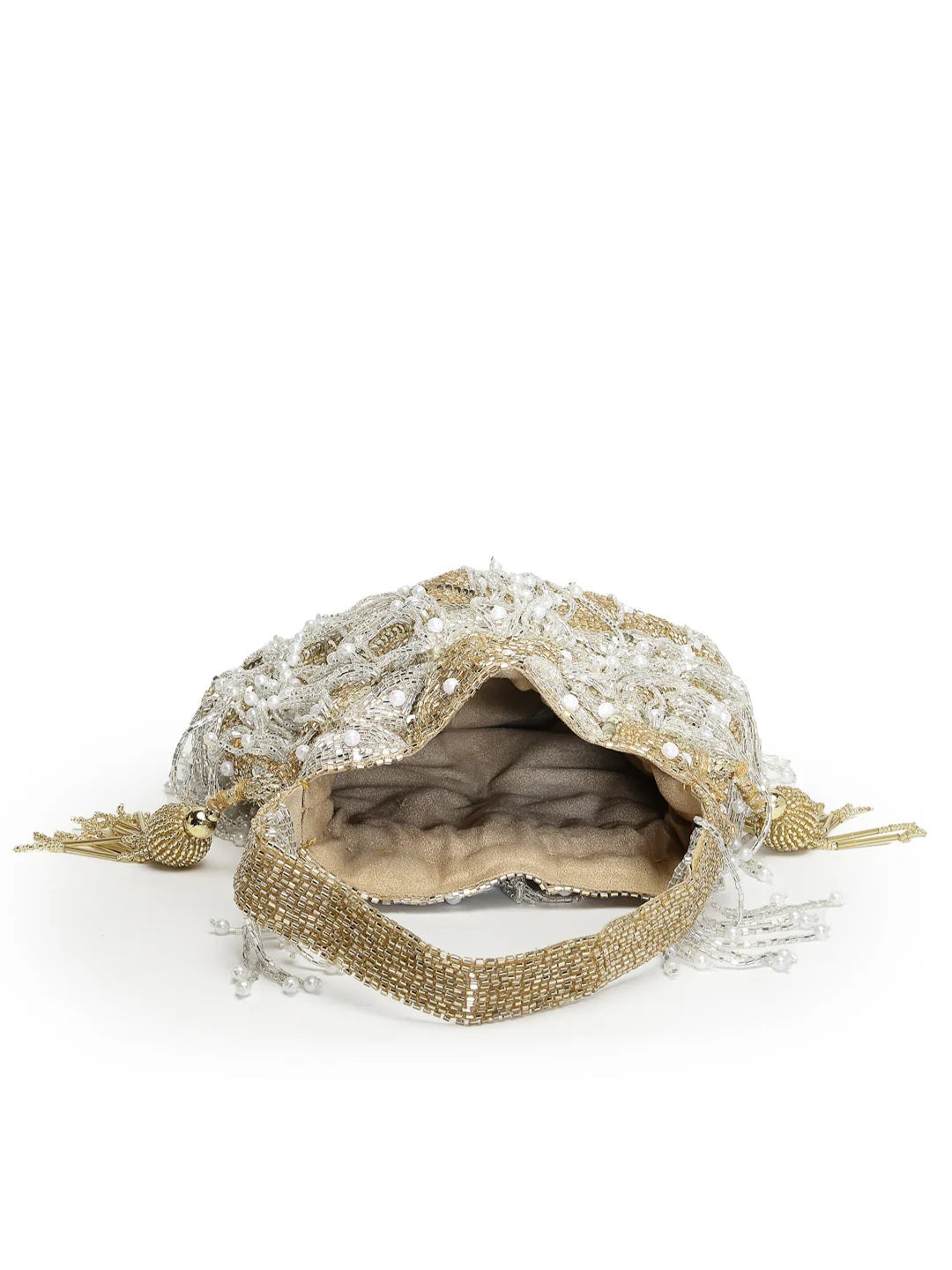 Droop Palmette Embellished Suede Potli Bag