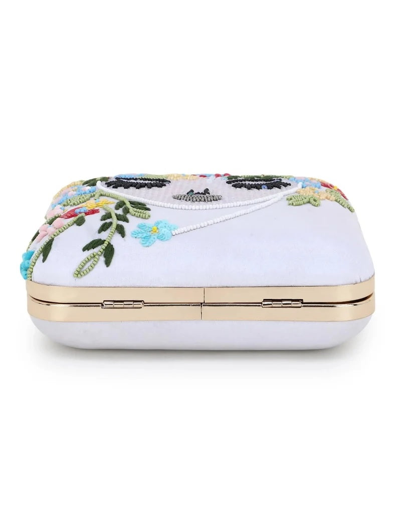 Faux Silk Sequined & Embellished Box Clutch