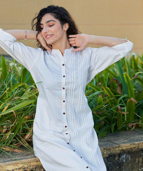 Linen Pleated Kurta Set Kurta Salwar Set for women