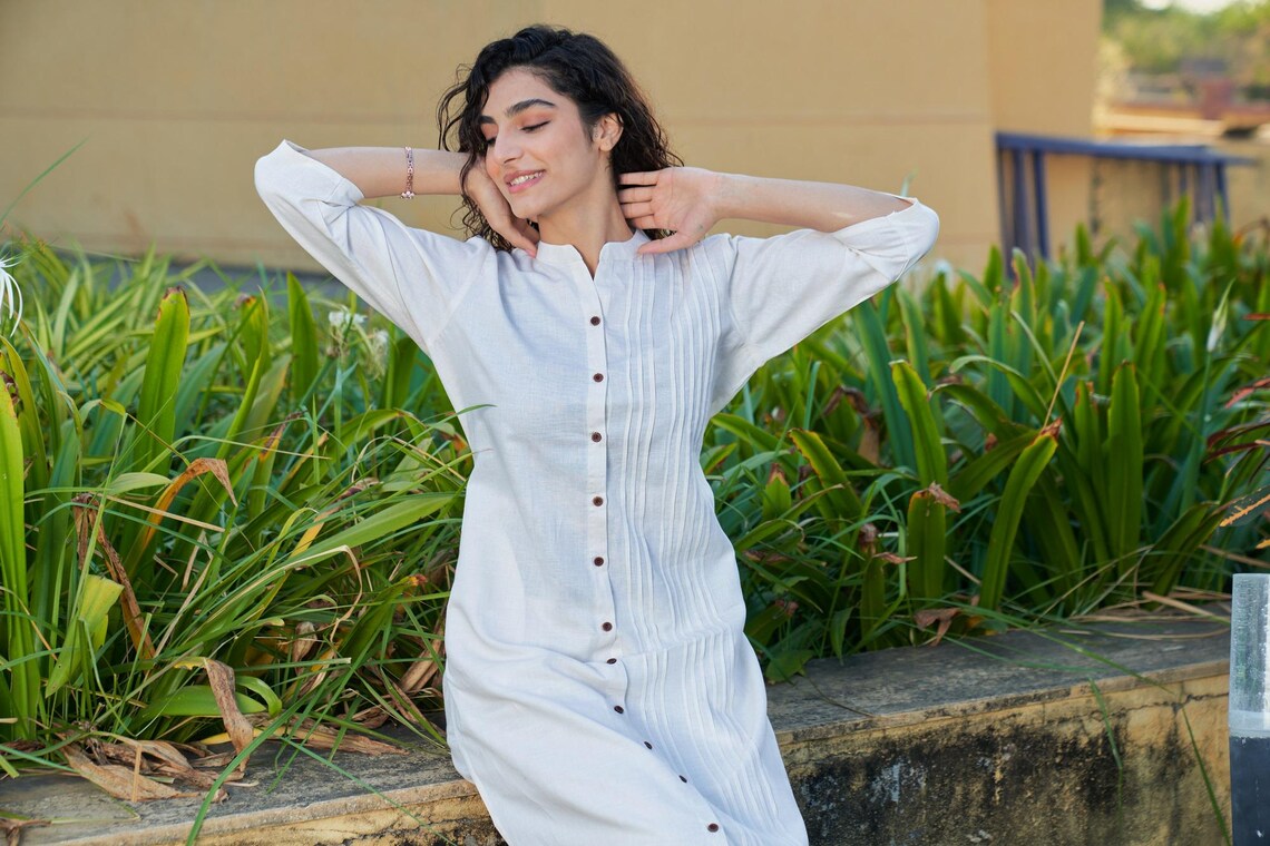 Linen Pleated Kurta Set Kurta Salwar Set for women