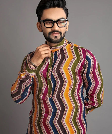 Men's Premium Soft Cotton Foil Print Kurta Pajjama Set