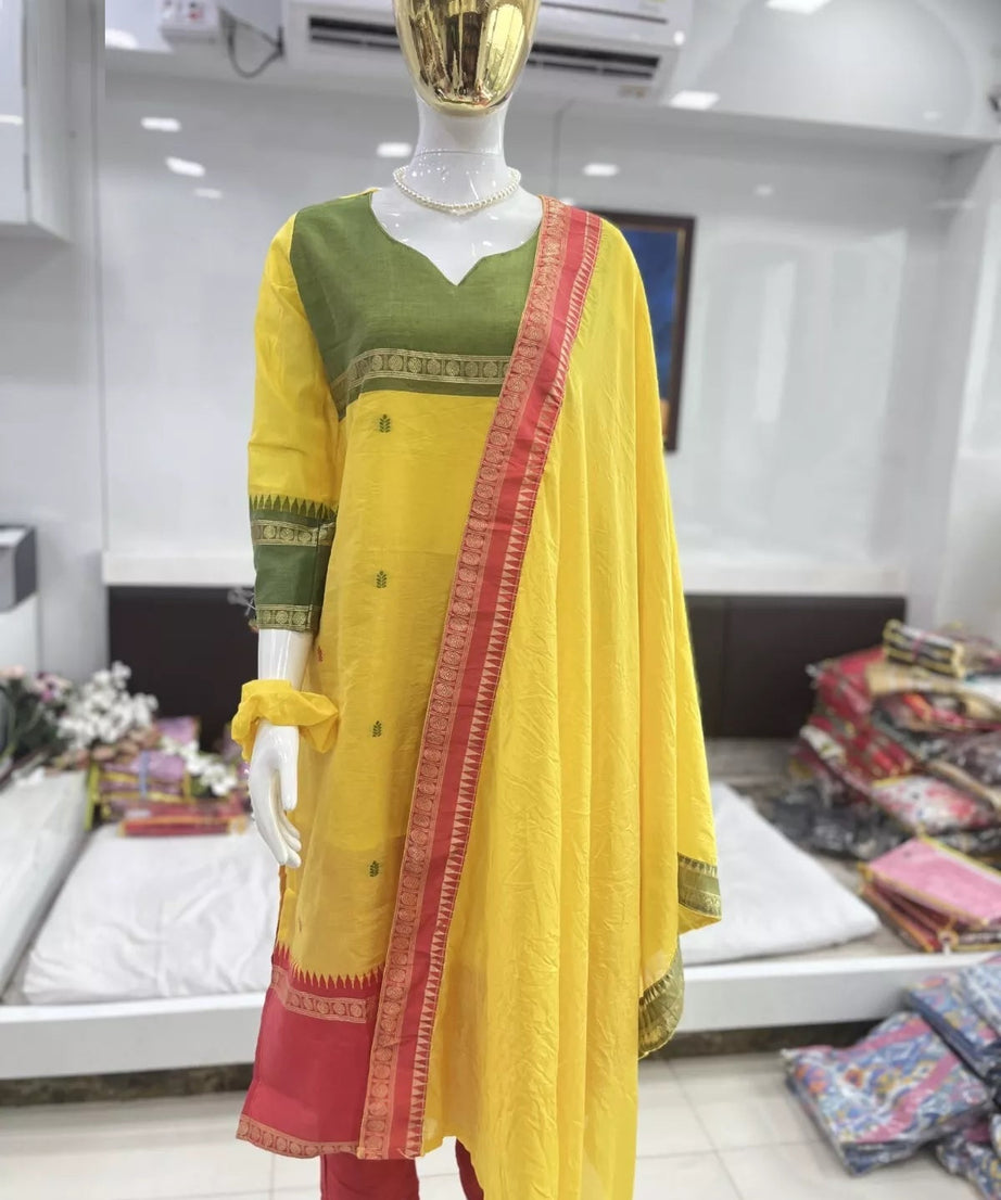 Pure Kanchi Cotton Top Bottom With Dupatta