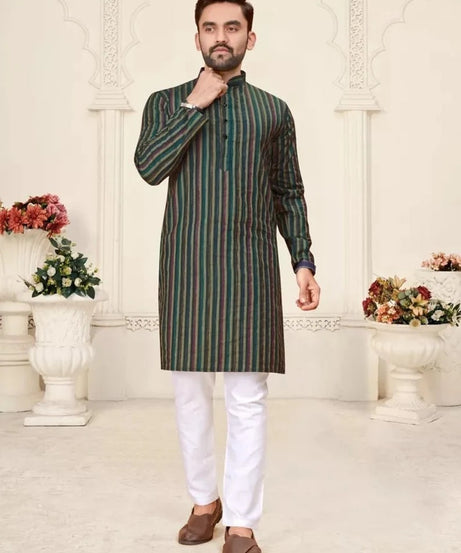Pure Linen Cotton Kurta Pajama Combo Set For Men's