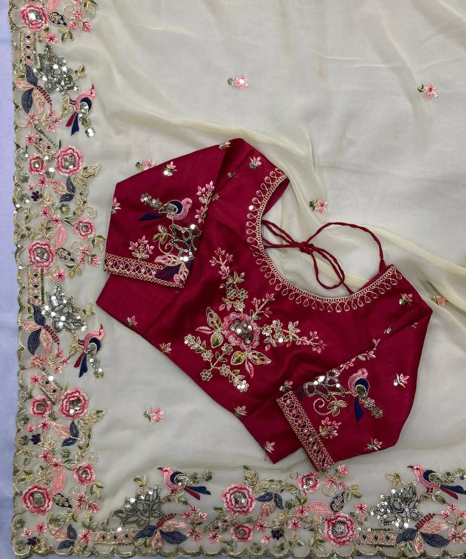 Georgette With Embroidery Work  Designer Sari & Blouse