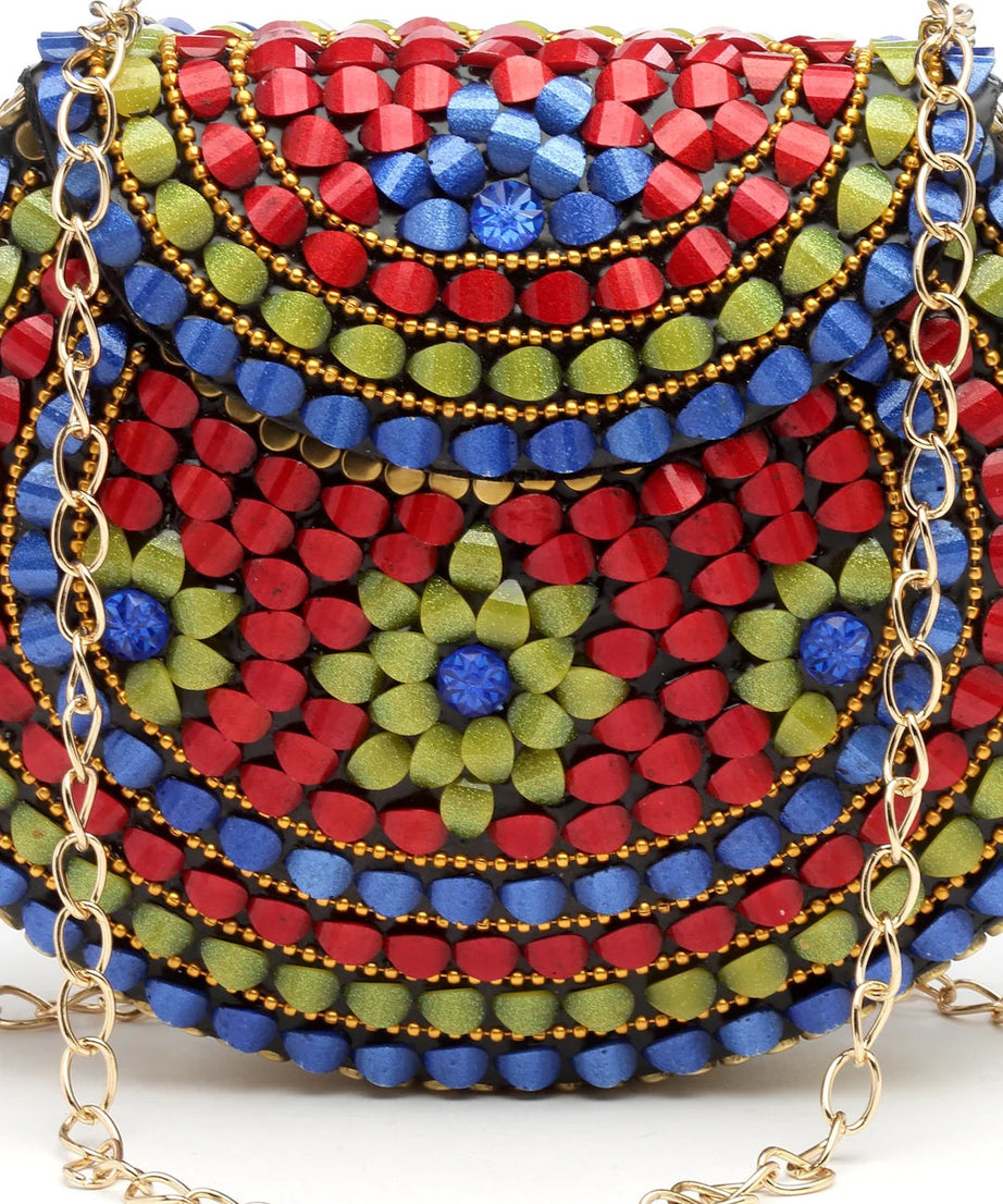 Mosaic Embellished Metal Clutch