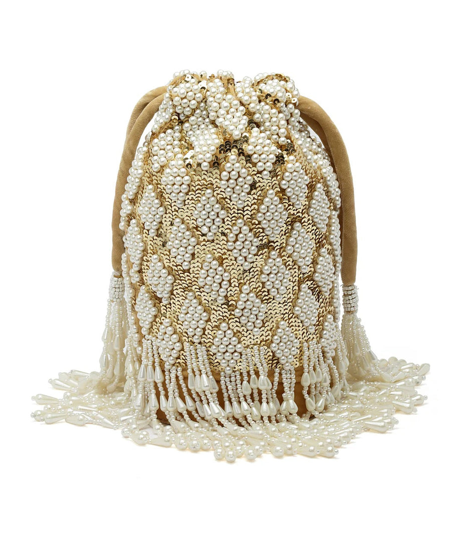 Dangle Diamond Embellished Velvet Potli Bag