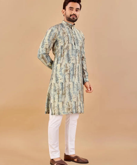 Premium Soft Cotton Foil Print Men's Kurta Pajama Set