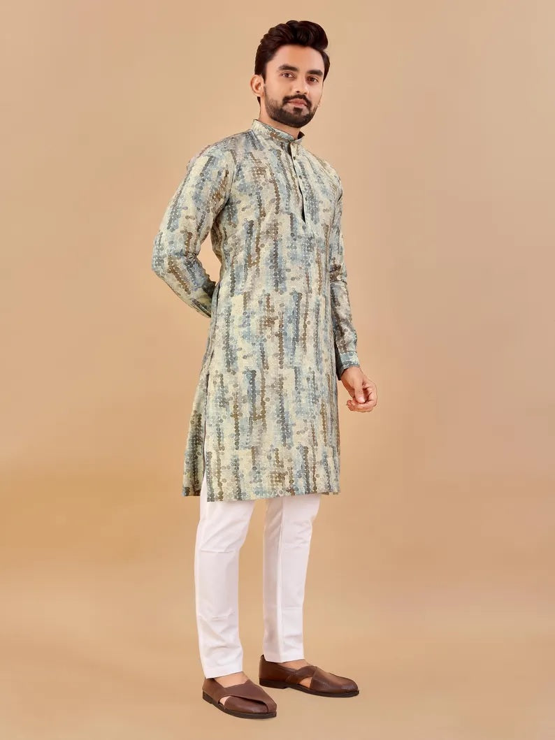 Premium Soft Cotton Foil Print Men's Kurta Pajama Set