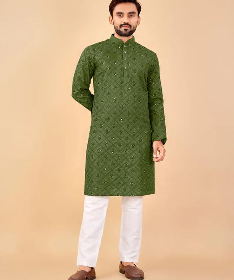 Embroidery Mirror Work Men's Kurta Pajama Set