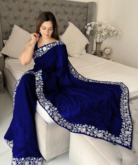 Women's  Beautiful Georgette Festival Wedding Wear Saree & Blouse 11-JR