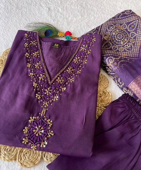 Premium Roman Silk Full Stitched Top Pant & Dupatta