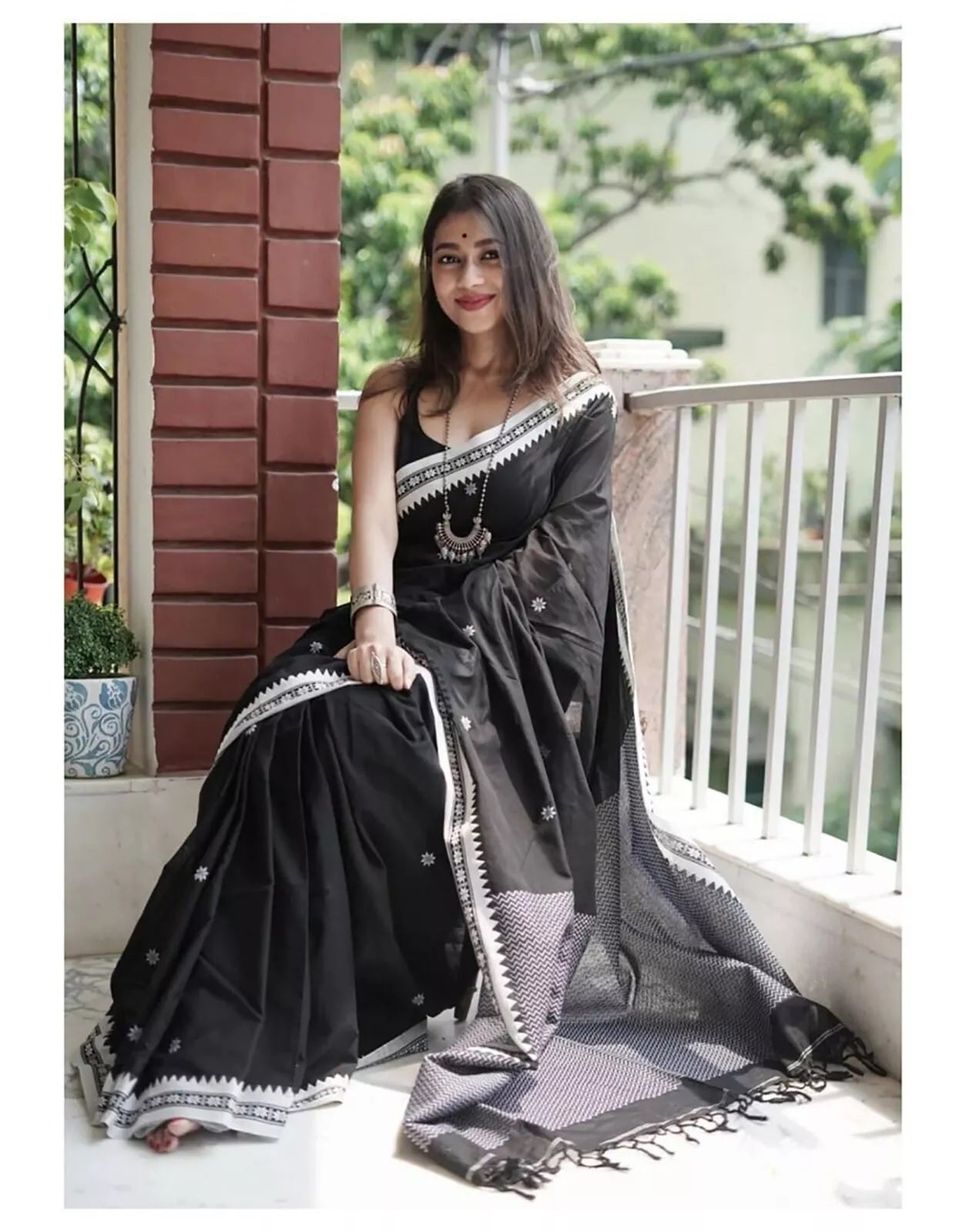 Black Soft Linen Slub Designer Saree,Classic Sari Blouse