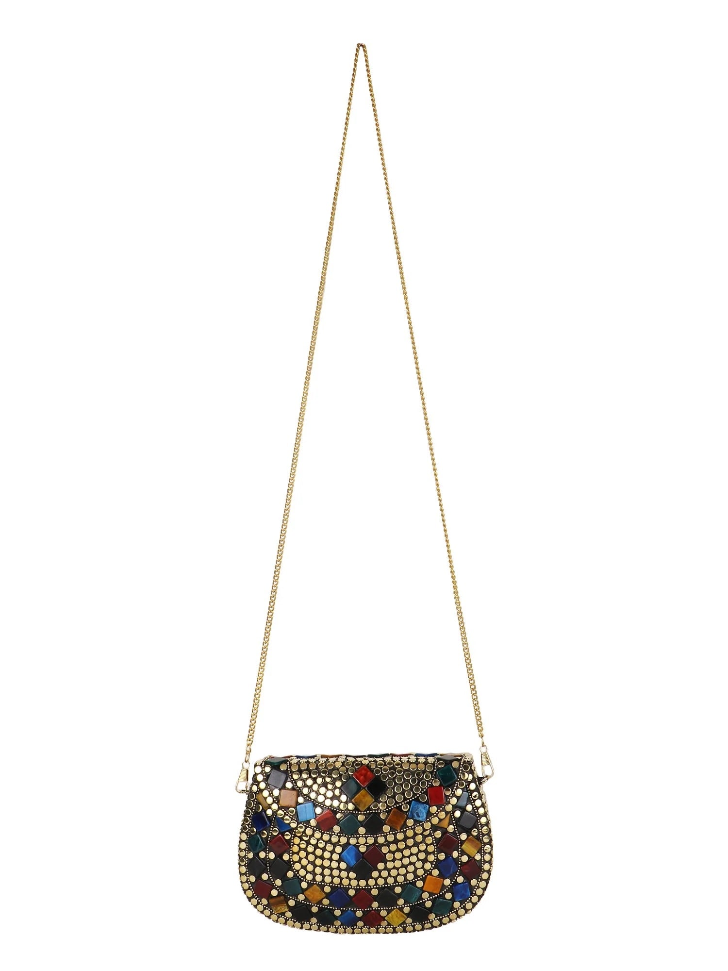 Mosaic Embellished Metal Clutch