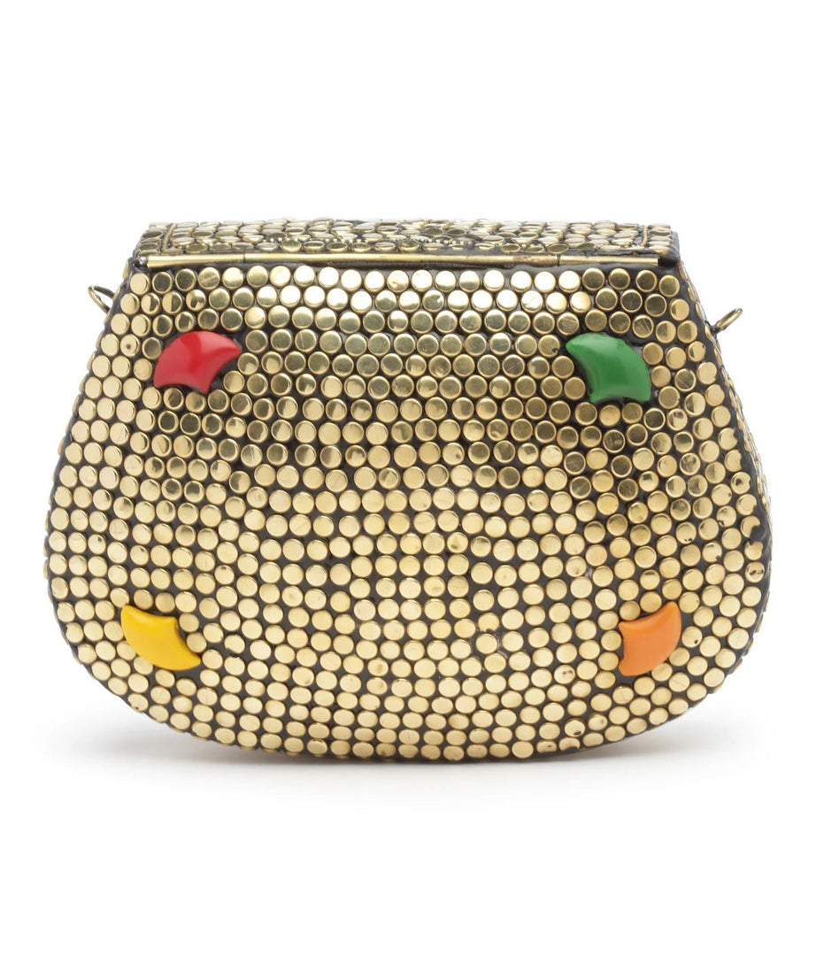Mosaic Embellished Metal Clutch