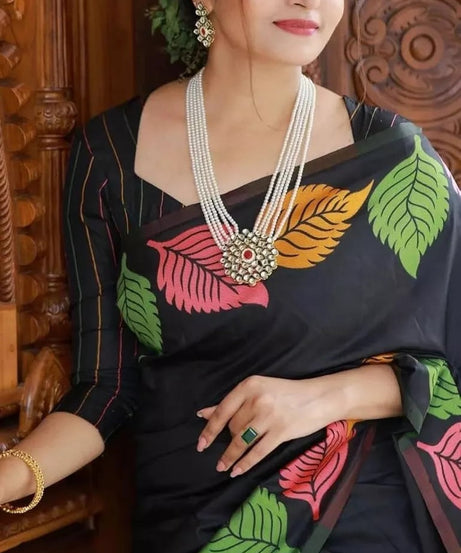 Black Banarasi Soft Silk Saree