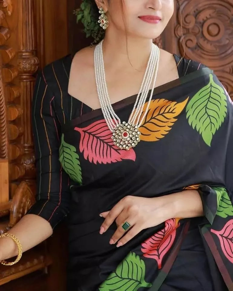 Black Banarasi Soft Silk Saree