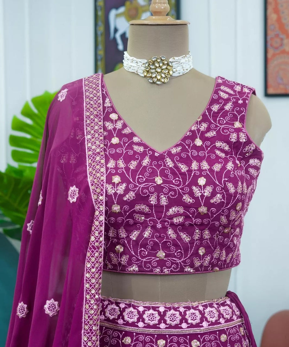 Georgette With Thread Sequence Work  Lehenga Blouse & Dupatta