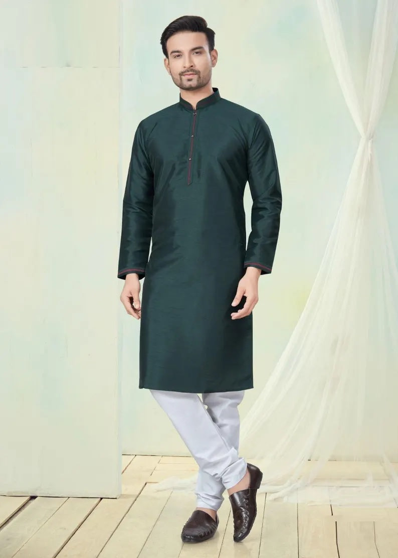 Pure Silk With Pintex Work Men's Kurta Pajama