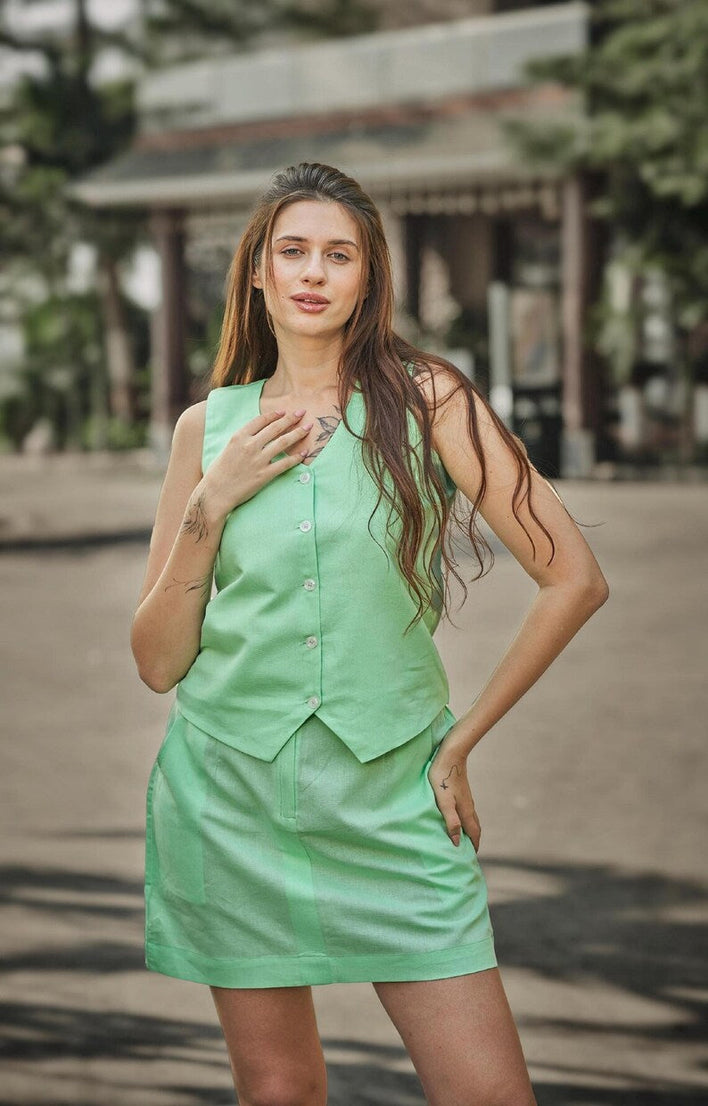 Linen Waist Coat and Skirt Womens