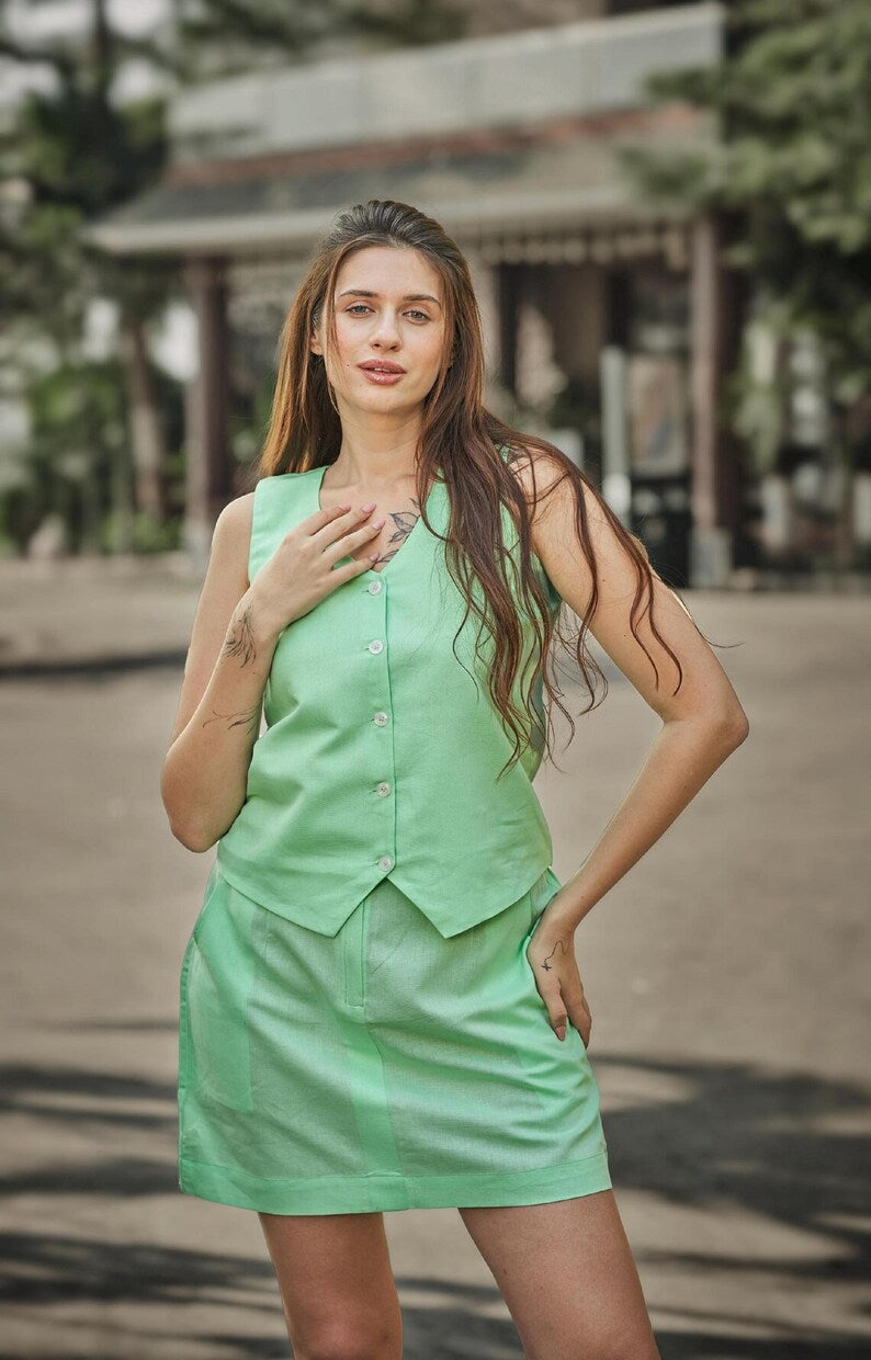 Linen Waist Coat and Skirt Womens