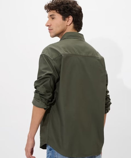 Solids Olive Green Men Utility Shirts