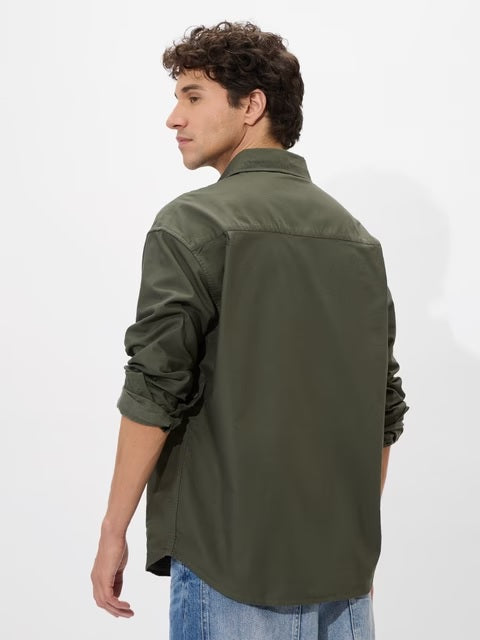 Solids Olive Green Men Utility Shirts