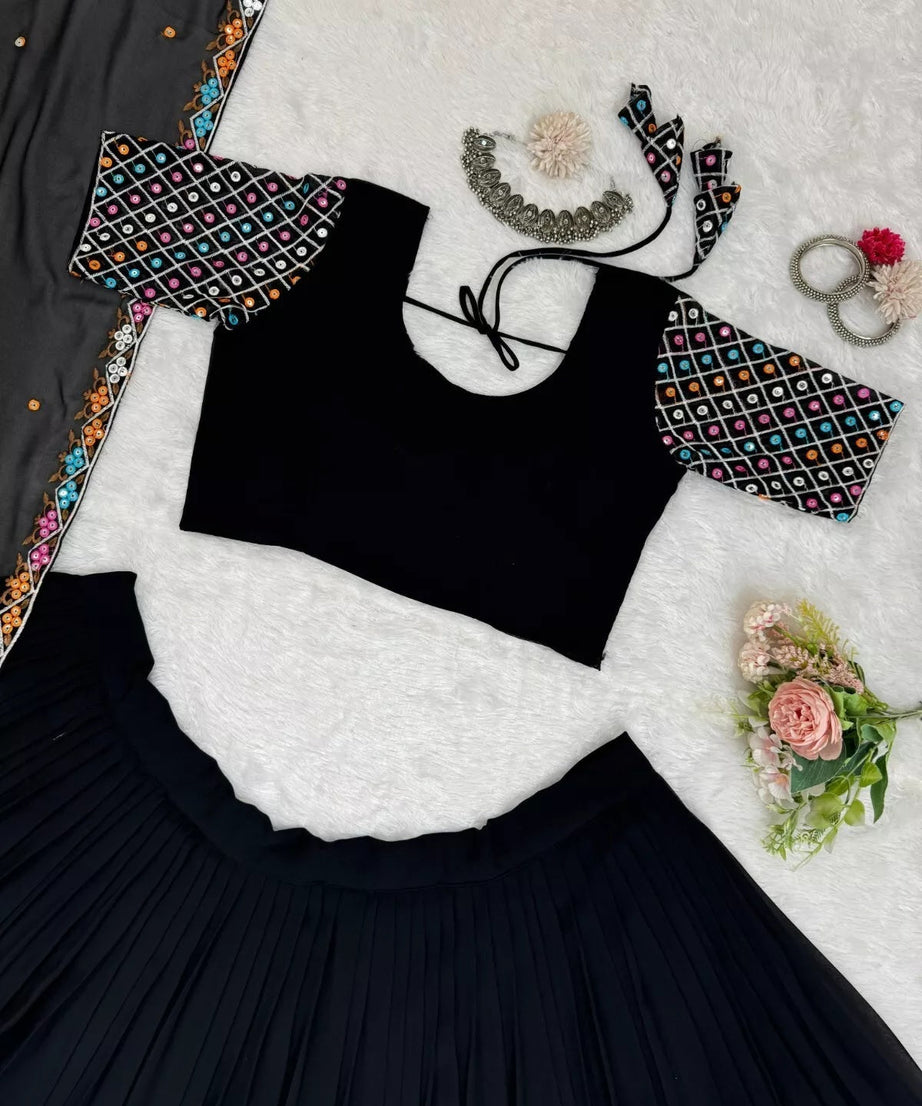 Festival Style Faux Georgette Lehenga Blouse Dupatta