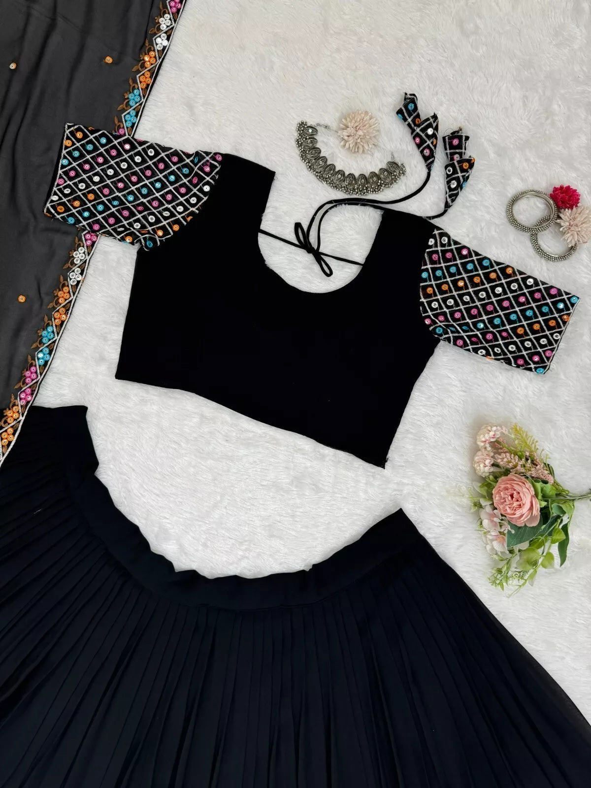 Festival Style Faux Georgette Lehenga Blouse Dupatta