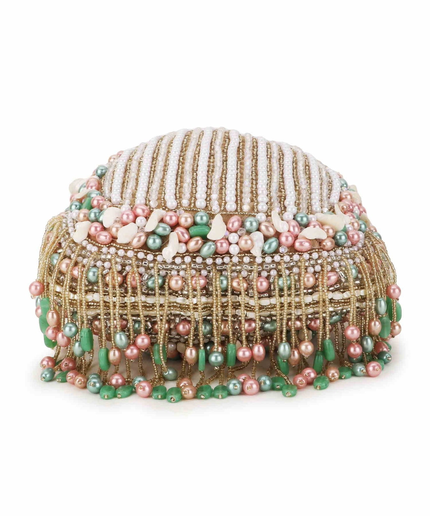 Dangle Striped Embellished Velvet Potli Bag