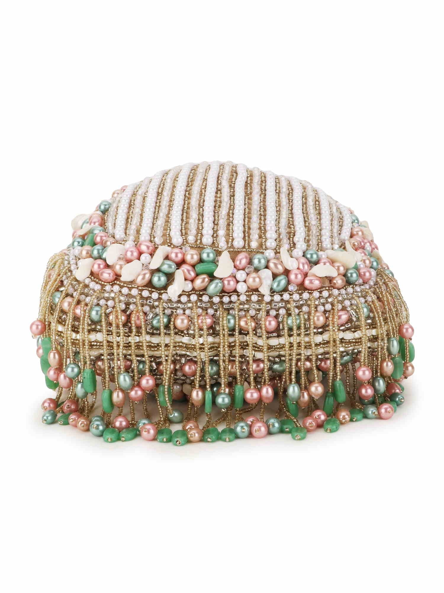 Dangle Striped Embellished Velvet Potli Bag