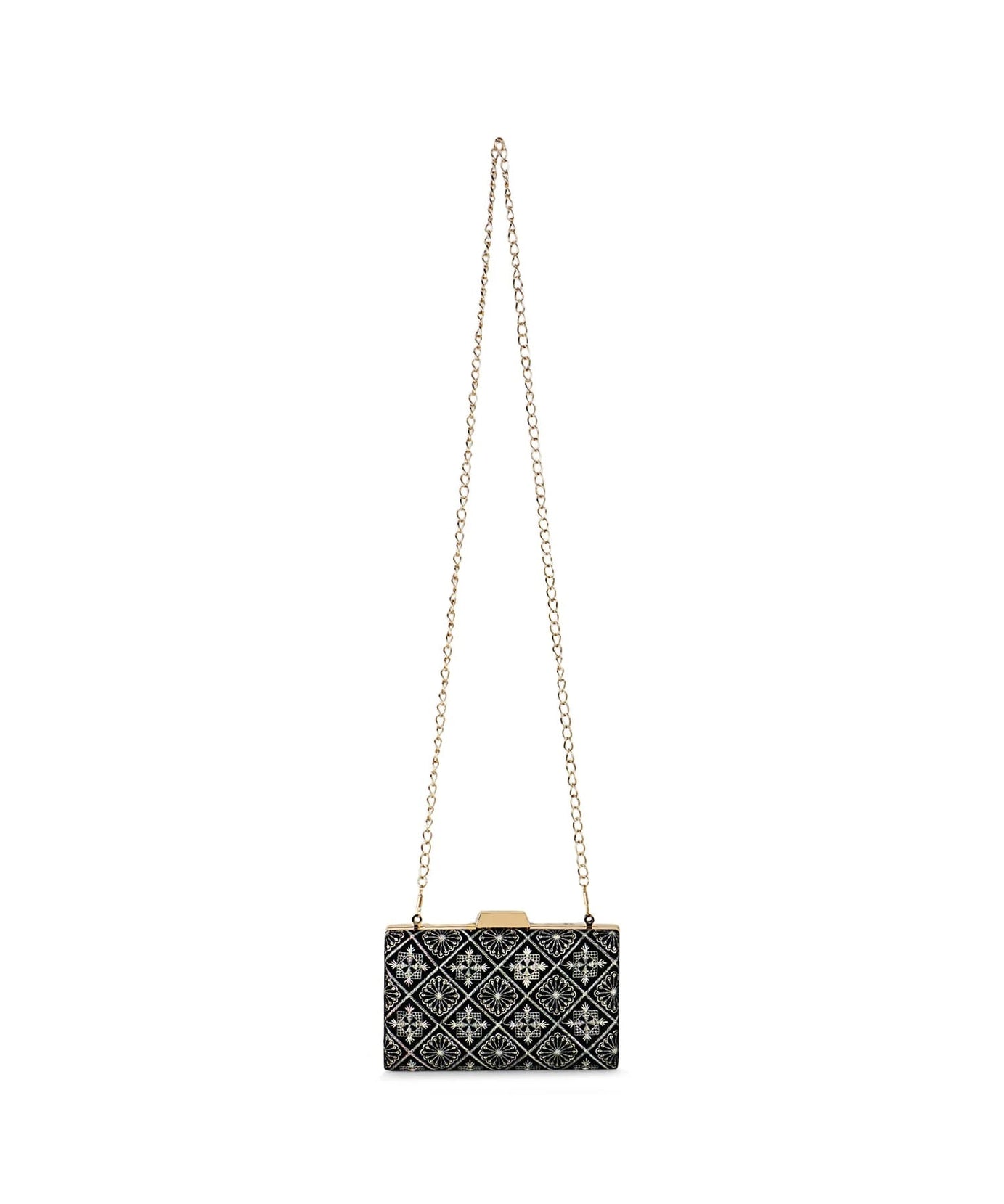 Hue Geometric Embroidered Velvet Clutch