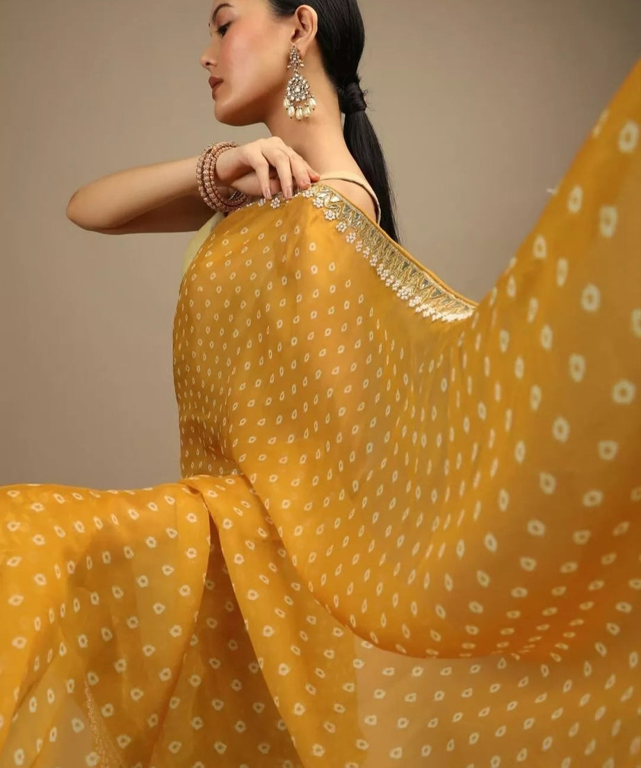 Women's Party Wear Chinon Silk Saree Blouse,Wedding Designer Sari