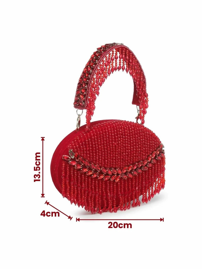 Tassel Embellished Velvet Clutch