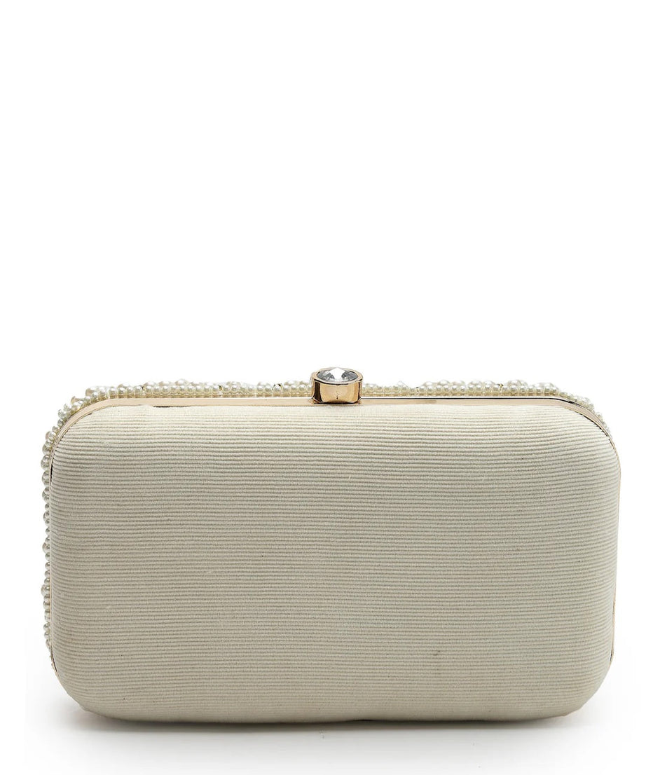 Pearl Embellished Corduroy Clutch