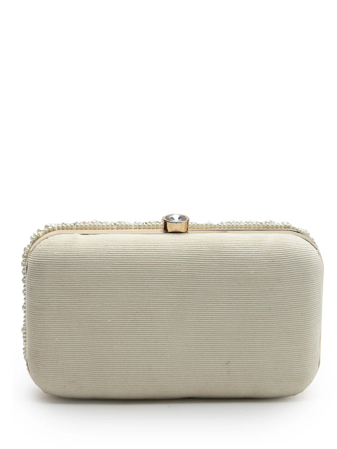 Pearl Embellished Corduroy Clutch