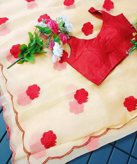 Designer Soft Light Organza Saree,Fancy Wedding Sari & Blouse