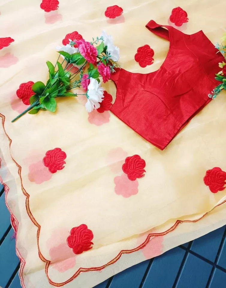 Designer Soft Light Organza Saree,Fancy Wedding Sari & Blouse