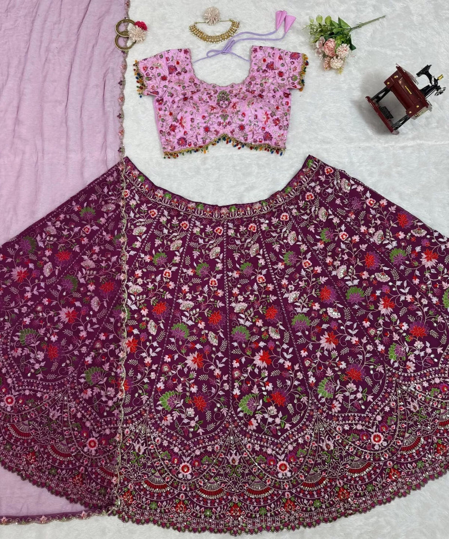 Georgette With Thread Sequence Work Lehenga Blouse & Dupatta
